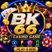 BK 66 Casino Game feature image featuring a premium casino logo, gold crown, poker cards, roulette wheel, chips, and gold coins on a vibrant blue background