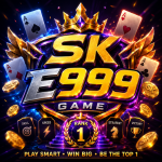 SK E999 Game premium gaming icon with neon gold logo
